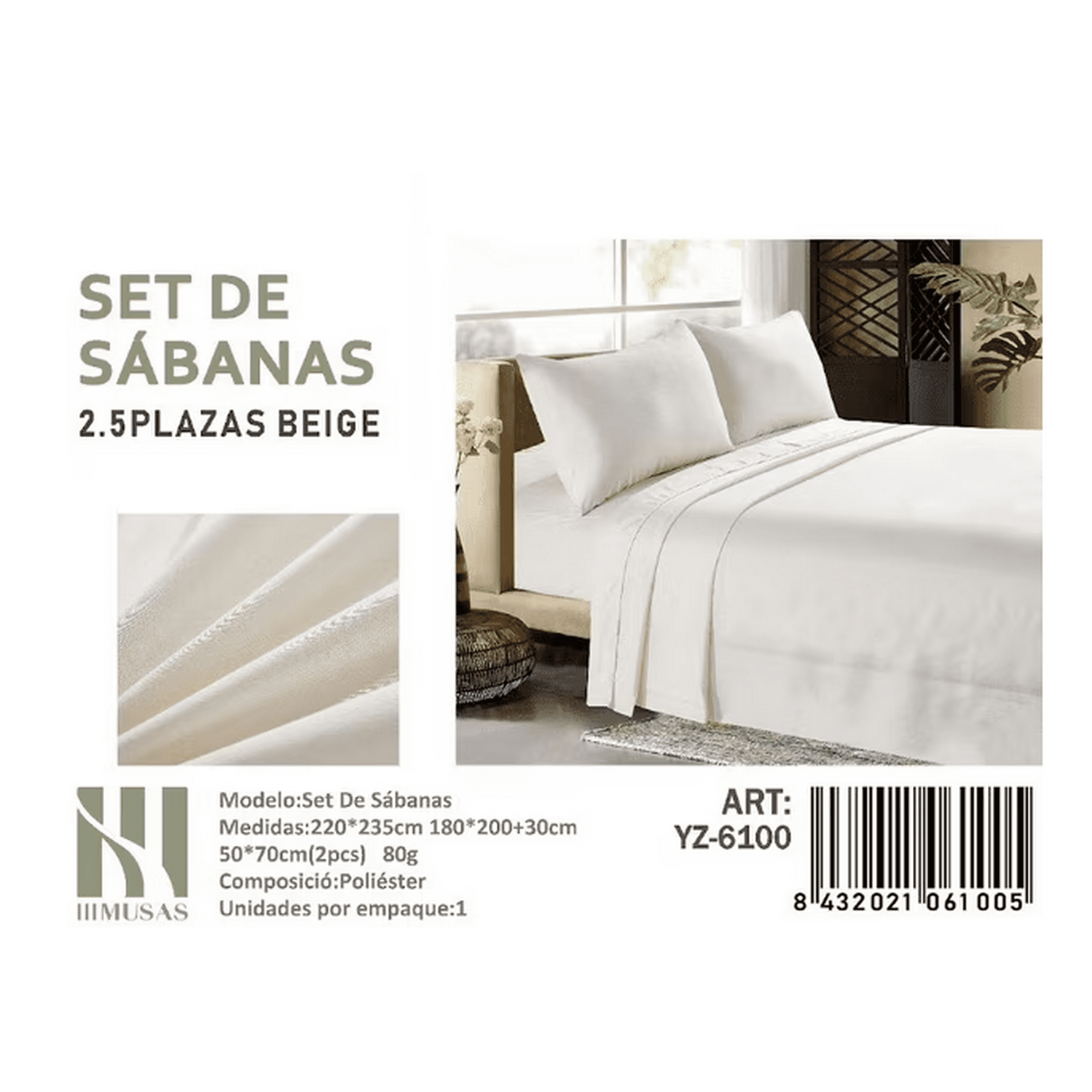 Angeles Del Hogar - Set De Sabanas King Color Beige Lago 150 Hilos + 2 Funda De Almohada