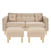 Bodevir - Sofa New Retro 3C + 2 Pouf Felpa 05 Beige