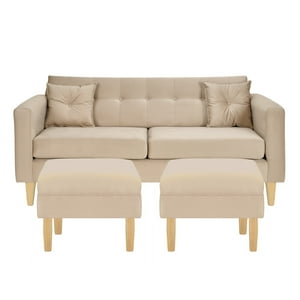 Bodevir - Sofa New Retro 3C + 2 Pouf Felpa 05 Beige