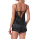 thumbnail image 3 of INSPIRE CHIC Conjunto de Pijama de Mujer de Satén con Encaje, Lazo de Seda, Tirantes Finos, Escote en V y Pantalones Cortos con Abertura M Negro, 3 of 6
