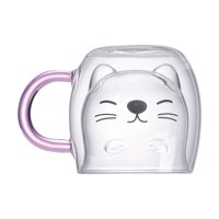 Bothyi - Copa De Vidrio Con Forma De Oreja De Gato, Vidrio De Borosilicato Para Té, Helado, Chocolate Caliente, Línea Negra