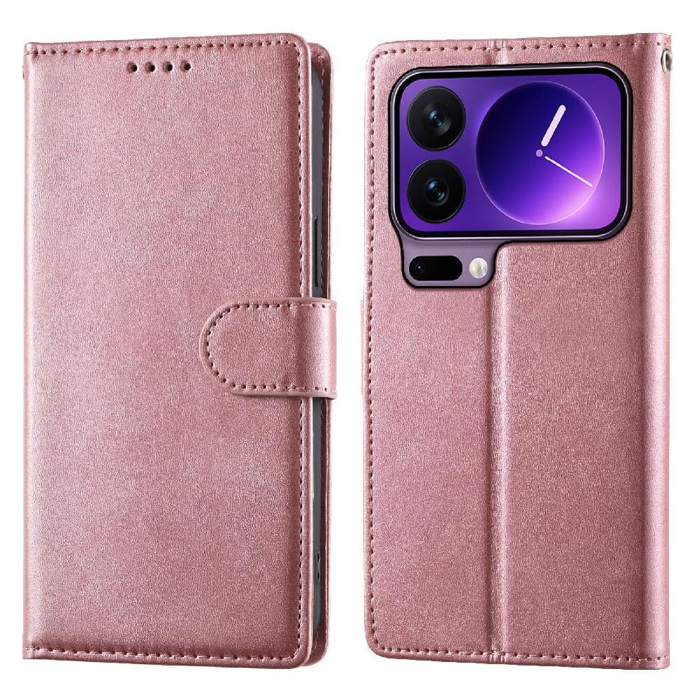 Foxdock - Funda Tipo Billetera Para Xiaomi 17 Pro Max Cover 2 En 1 Desmontable Con Ranuras Para Tarjetas Y Ventana De Foto, Soporte Y Correa De Muñeca Rosa