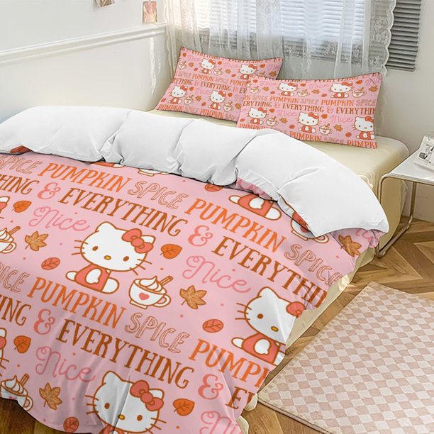 Pumpkin Hello Kitty Comforter Set Soft 3 Pcs Twin Bedding Sets Thicken for All Season