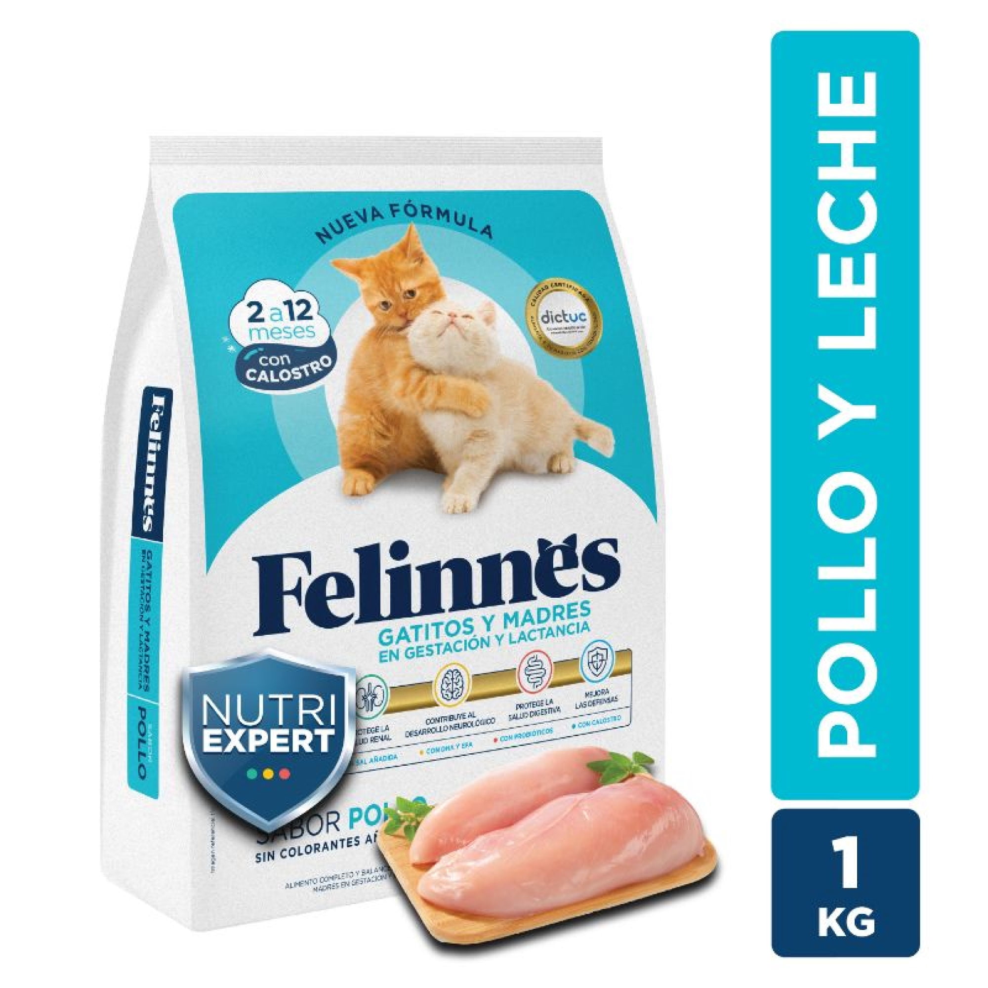 Alimento Seco Gatito Sabor Pollo Y Leche Bolsa 1 kg Felinnes
