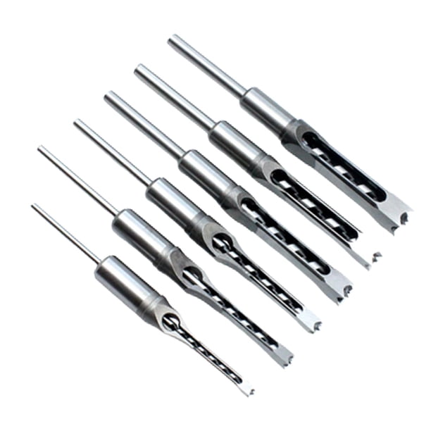 Broca de agujero cuadrado de madera duradera, brocas de barrena giratoria de cincel de mortaja para carpintería, brocas de taladro de agujero cuadrado 6 piezas