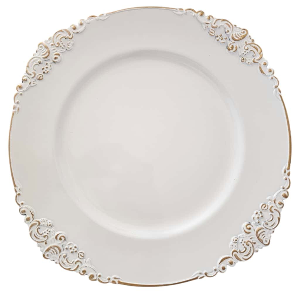 Diorama - Set 4 Portaplatos Elegantes Platos Base Blanco Con Dorado
