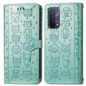Funda Cartera Foxdock Para Oppo A54 5G , Flip Pu Con Relieve De Gatos Y Perros, Tarjetero Y Soporte