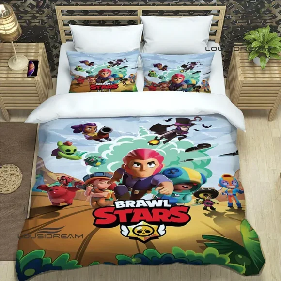 v1939 Bed Sheets Game B-rawl Cartoon S-stars Printed Bedding Sets exquisite supplies set duvet cover bed comforter set bedding set luxury 3-Piece Bedding Set (1 Duvet Cover + 2 Pillow Shams) Bed Sheet