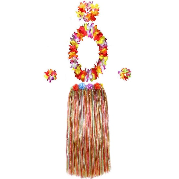 Conjunto de disfraz hawaiano con falda Luau Hula Grass para adultos y niños