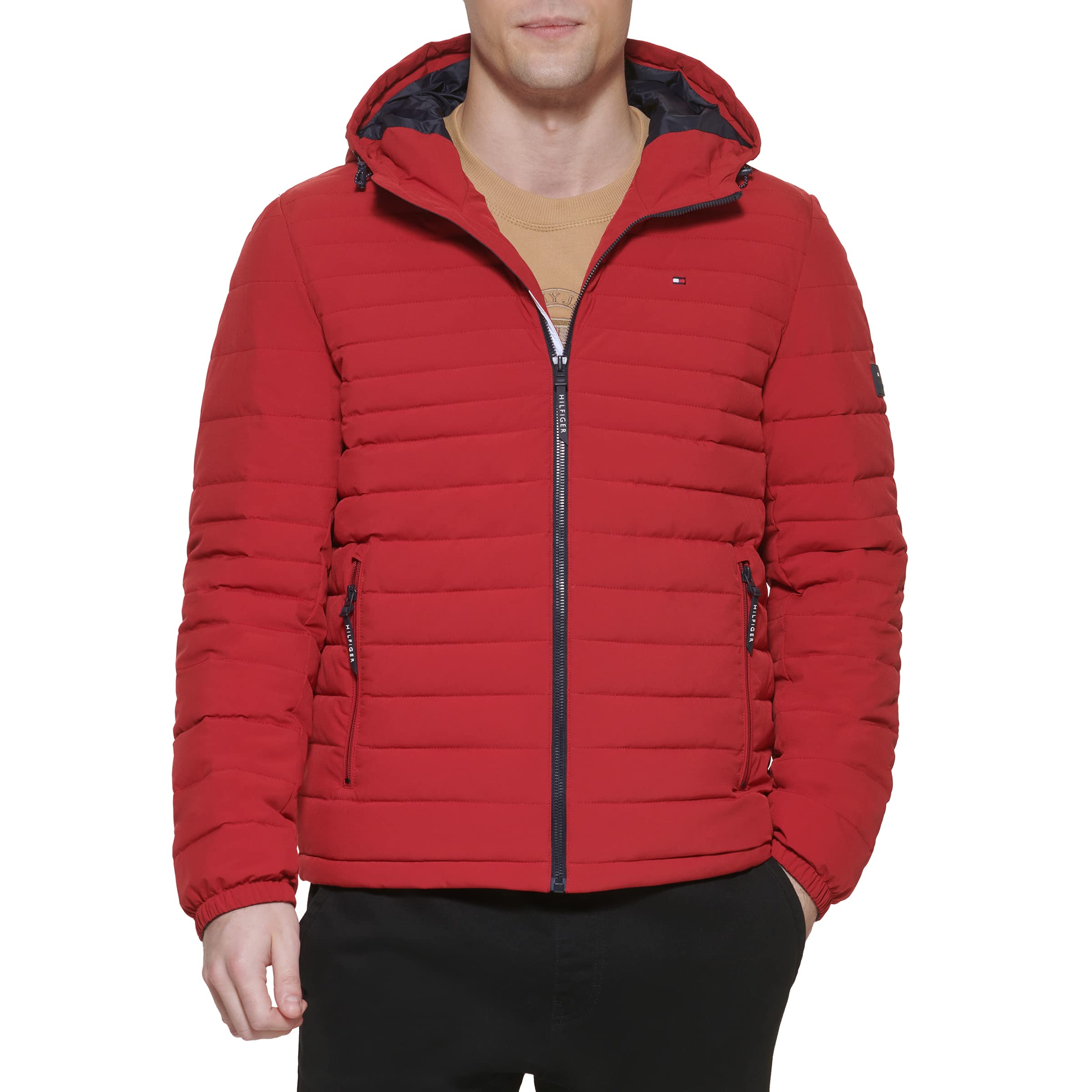 Chaqueta Tommy Hilfiger De Poliéster Elástico Con Capucha, Plegable, Roja, Para Hombre