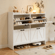 thumbnail image 1 of White Modern Fence Shoe Cabinet with 4 Flip Drawers, Sleek Space-Saving Entryway Organizer for Living Room, 1 of 3
