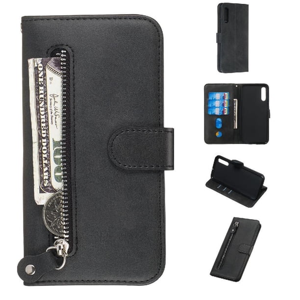 Funda con Cremallera para Samsung Galaxy A50/A50S/A30S, Carcasa Cartera de Cuero PU con Soporte y Tarjetero