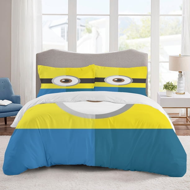 Minions Bedding Sets Cartoon Duvet Cover Lightweight 3 Piece Bet Sets for Kids Boys Girls