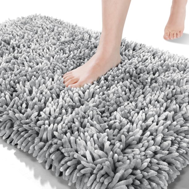 Alfombra de baño Yimobra Soft Shaggy, absorbente de agua, 90 x 60 cm, color gris claro