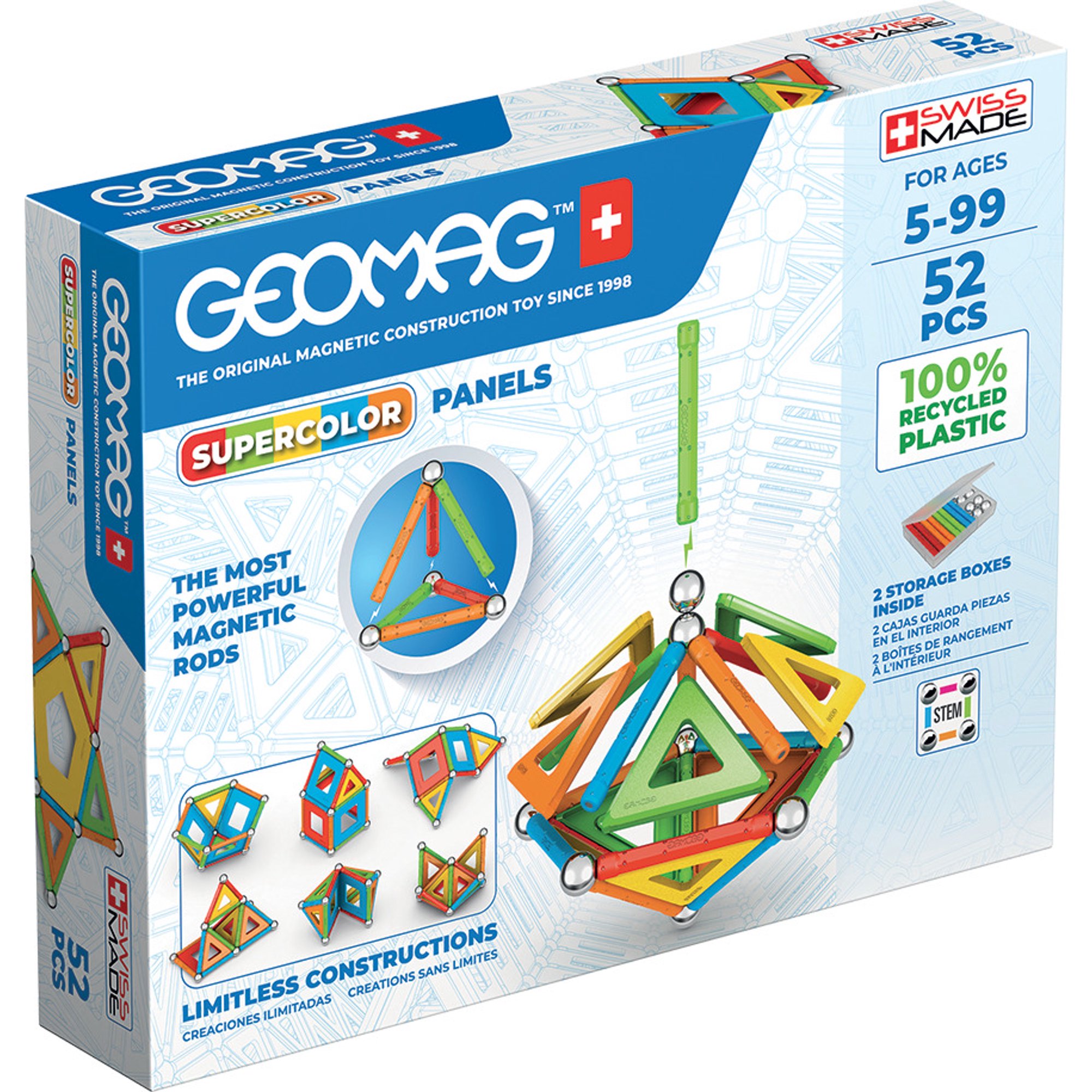 Geomag - Juego De Creacion Magnético Supercolor (52 Piezas) - Línea Ecológica
