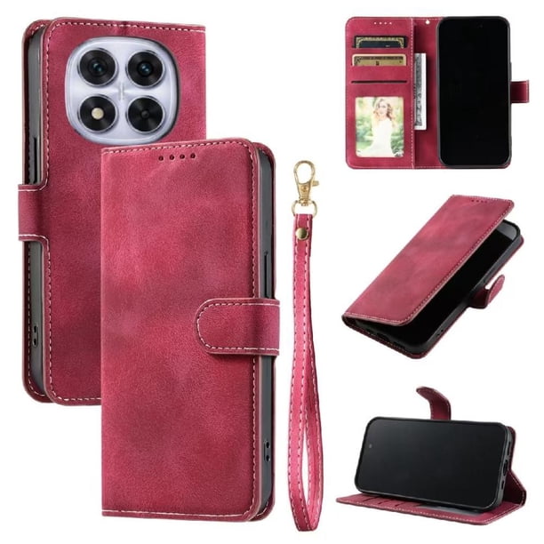 Funda Cartera para Xiaomi Redmi Note 14 Pro 4G Tapa con Ranuras, Soporte y Correa Rojo
