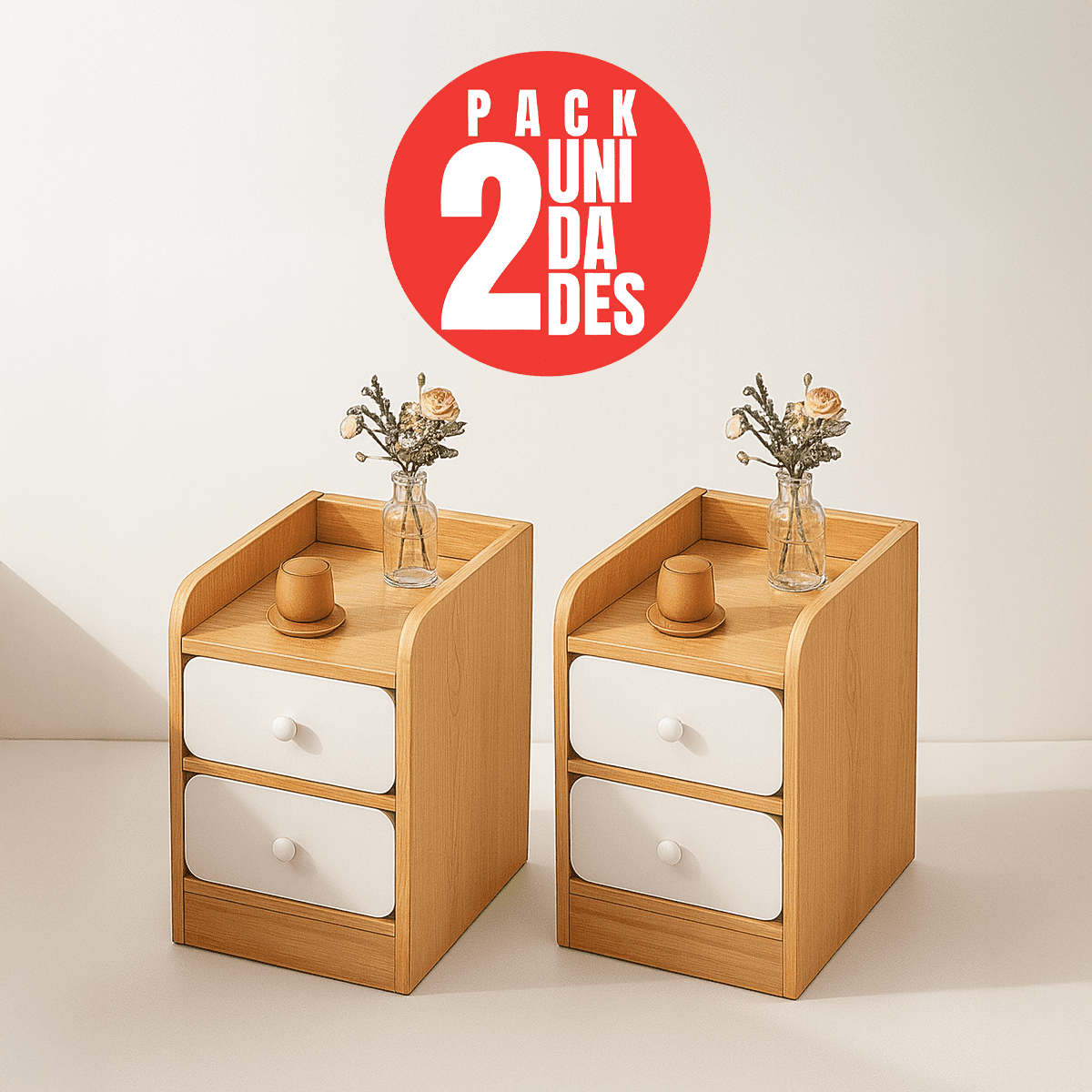 Pack 2 Velador Mesita 3 Niveles 2 Cajones Tienda El Garage Zt2 Madera