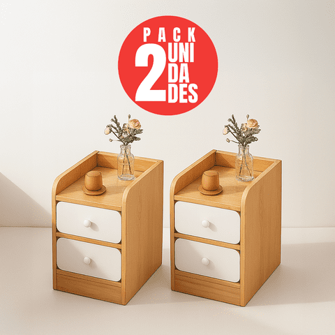 Tienda El Garage - Pack 2 Velador Mesita 3 Niveles 2 Cajones Zt2 Madera