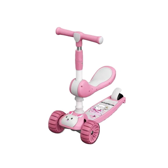 Scooter Monopatin con Luces y Asiento Ajustable Conejito Rosa