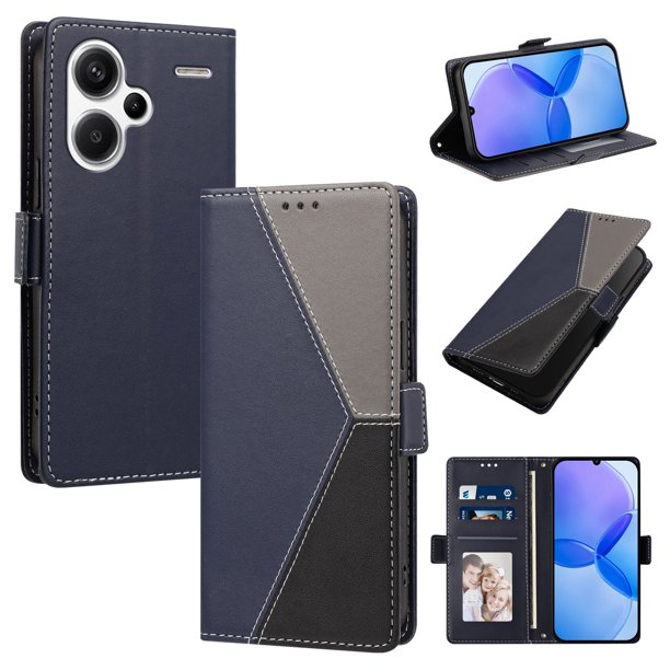 Funda Cartera para Xiaomi Redmi Note 13 Pro Plus 5G, Tricolor, Azul Oscuro