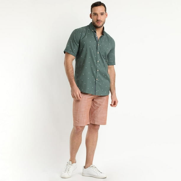 Camisa Oxford Estampada Verde Petróleo verde oscuro 2XL