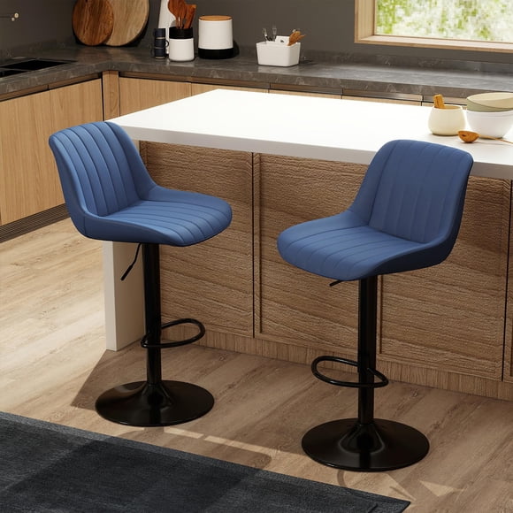Juego de 2 taburetes de bar ajustables azules de PU Youhauchair