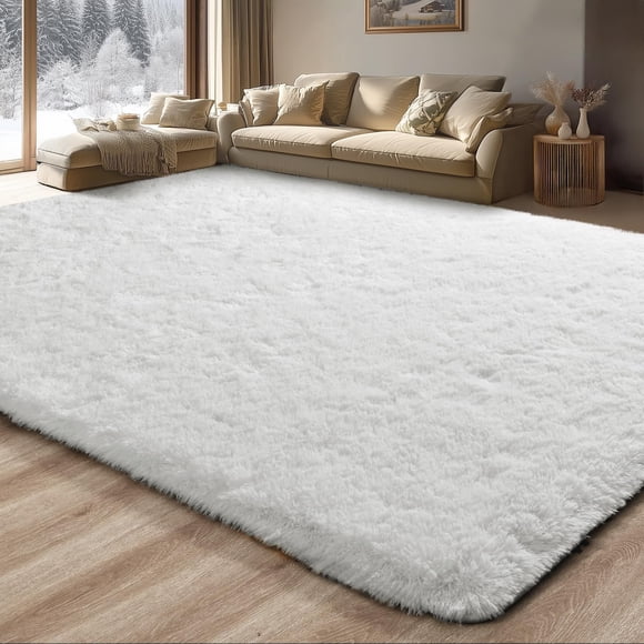 Alfombra Merelax de felpa grande, suave y peluda, 183 x 274 cm, color marfil