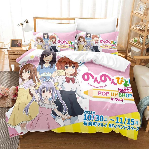 Fashion Anime Kawaii Girl Non Non Biyori Bedding Set Single Twin Full Size Bed Set Adult Kid Bedroom Duvet cover Sets Bed Sheets