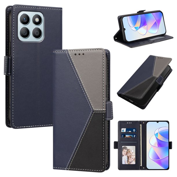 Funda Cartera Tricolor para Honor X8B con Ranuras para Tarjetas, Azul Oscuro