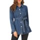 thumbnail image 5 of INSPIRE CHIC Chaquetas de Jean para Mujeres de Regreso a Clases Mangas Largas Cinturón Abotonado Chaqueta Casual de Mezclilla L Azul Medio, 5 of 8