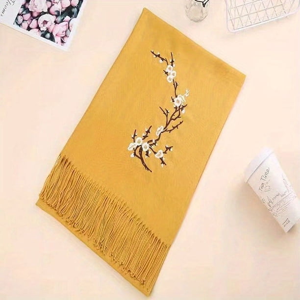 Plum Embroidered Imitation Cashmere Scarf Large Blanket Scarf Shawl Outdoor Autumn & Winter Thickened Warm Scarf