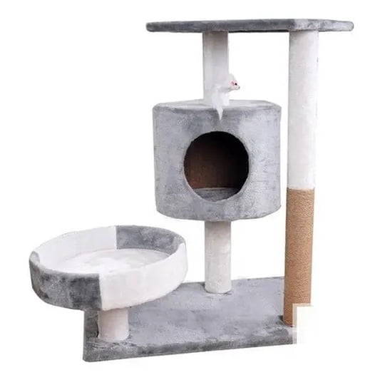 Genérico - Rascador Para Gatos Torre 3 Niveles Con Cucha Cama Y Juguete 53 Cm Gris