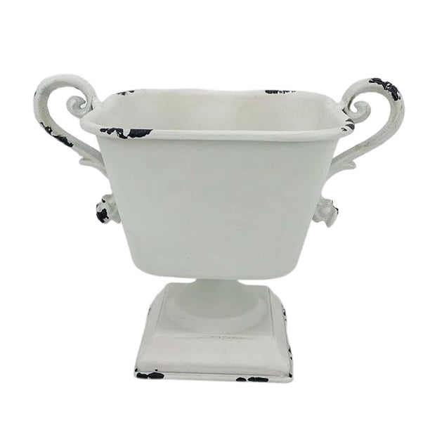 Contenedor de maceta de hierro de 18 cm de alto para sala de estar, cafetería, bar, decoración interior o exterior del hotel Accesorio duradero con , Blanco