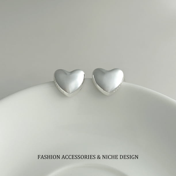 S925 Silver Needle Heart Metal Stud Earrings for Women, Elegant Jewelry