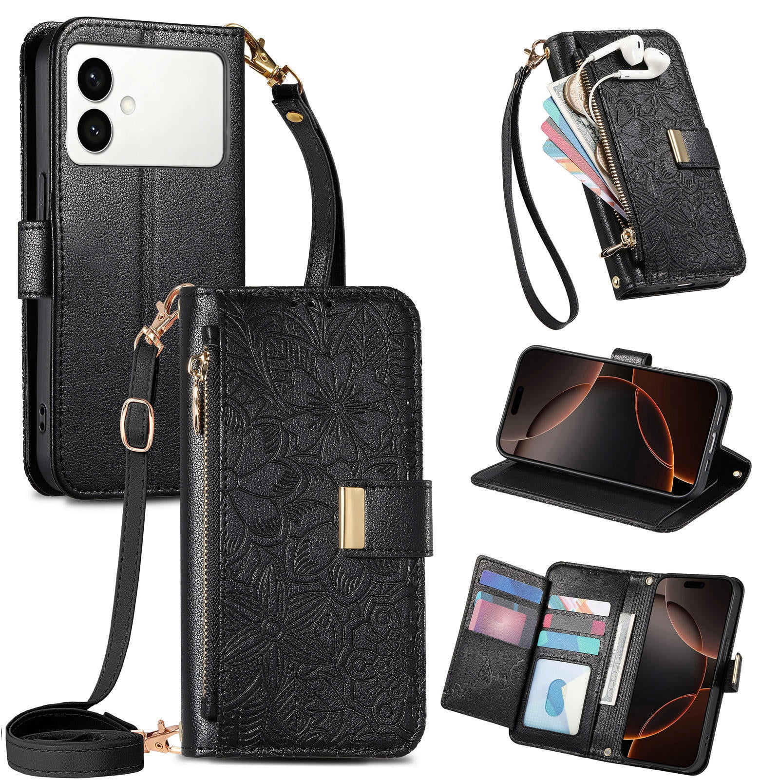 Funda Tipo Cartera De Piel Sintética Foxdock Para Samsung Galaxy S26 Edge – Resistente A Golpes Y A Las Interferencias Rfid – Correa De Mano Larga Negro