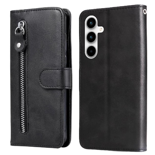 Funda tipo cartera para Samsung Galaxy A35 con bolsillo con cremallera y ranuras para tarjetas – Función de soporte Negro