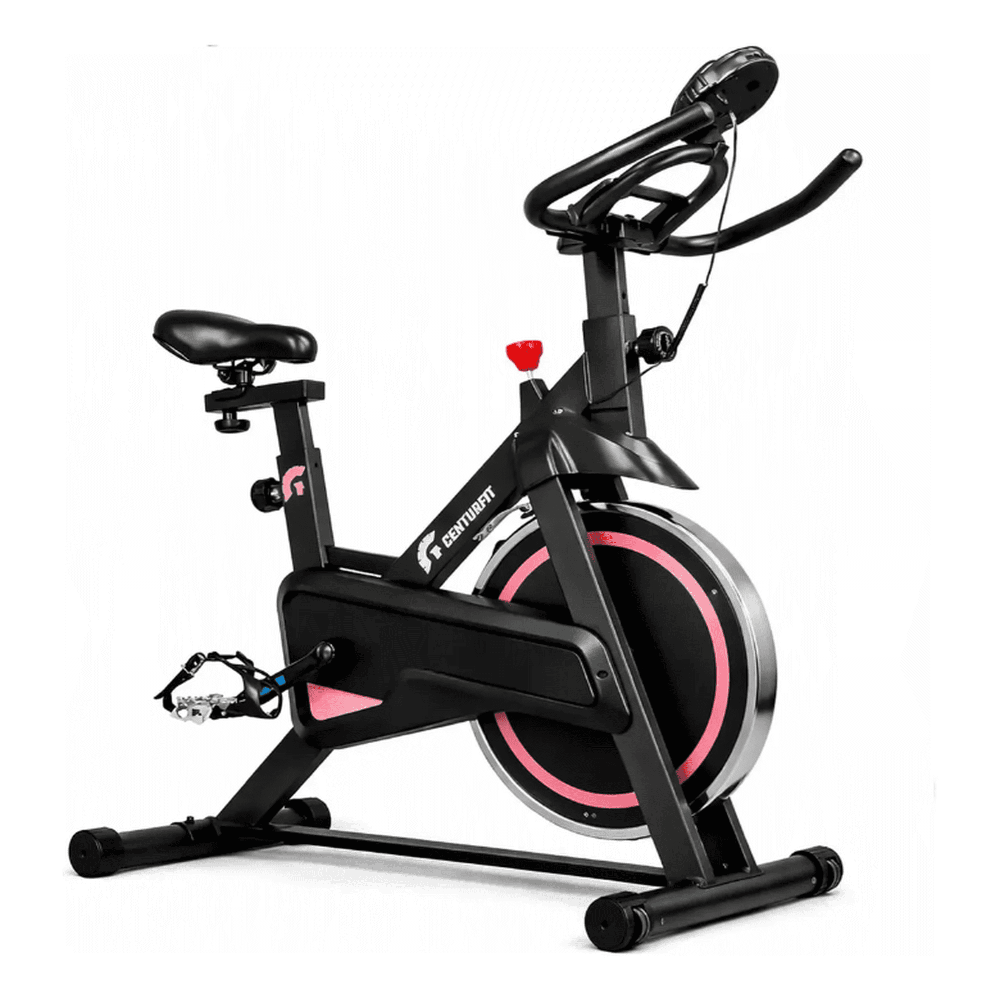 Centurfit - Bicicleta De Spinning Fija Estática Silenciosa Ajustable Con Monitor Digital Cardio Fitness Hogar Entrenamiento Resistente Asiento Regulable Ejercicio Indoor Uso Diario Color Rosa