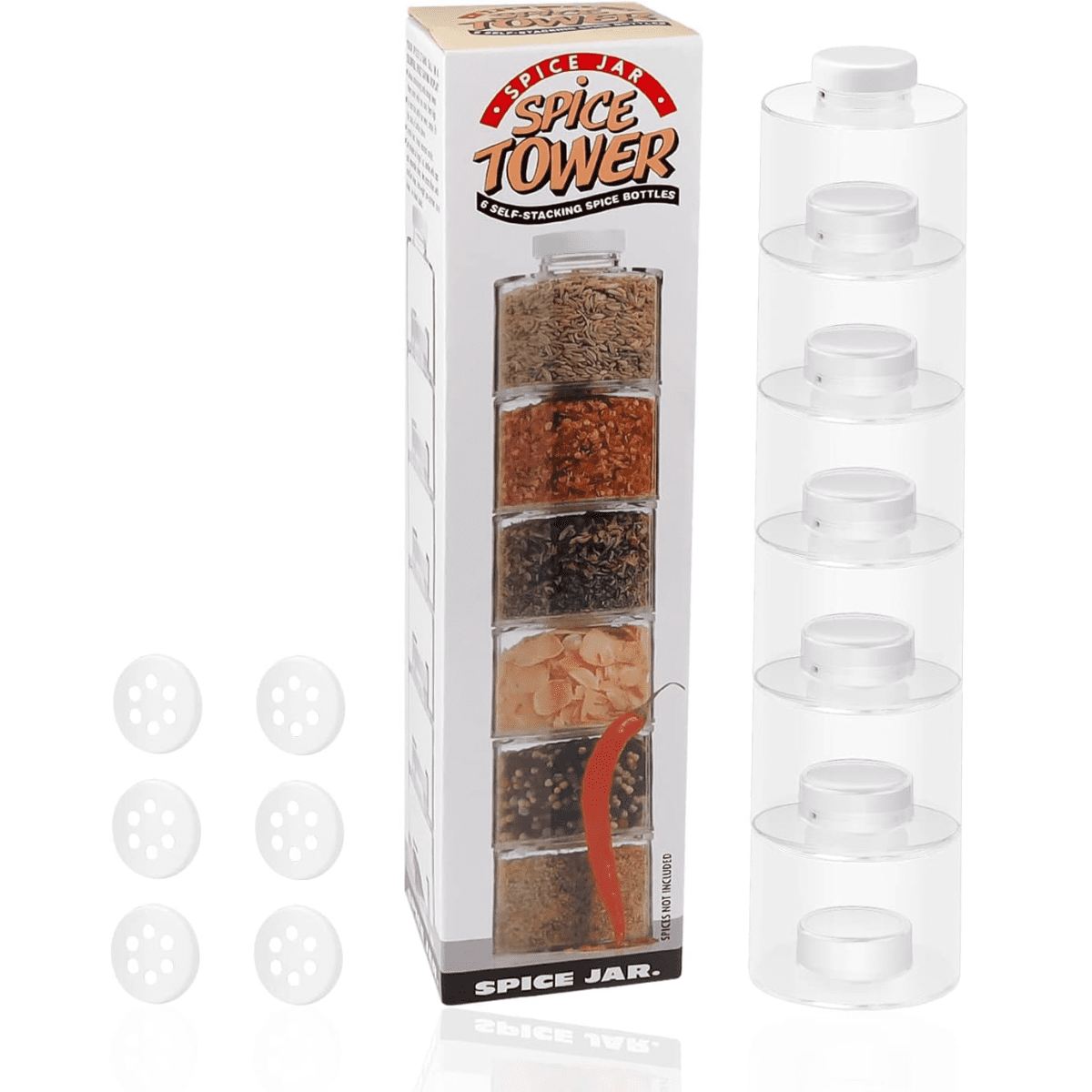 Genérica - Organizador Especiero Torre Apilable 6 Frascos Transparente