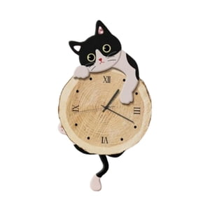 Bothyi - Reloj De Pared Con Diseño De Gato, Decorativo, Para Habitación Infantil, Color Blanco Y Negro