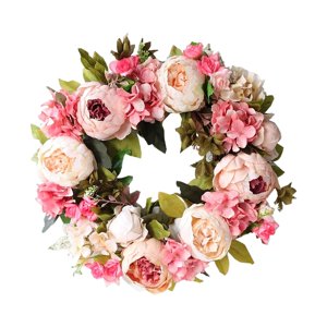 Magideal - Guirnalda De Flores De Peonía Hecha A Mano, Guirnalda De Primavera, Corona Floral De Imitación De 40Cm Para Puerta Delantera De Boda, Decoración Para Peonía K