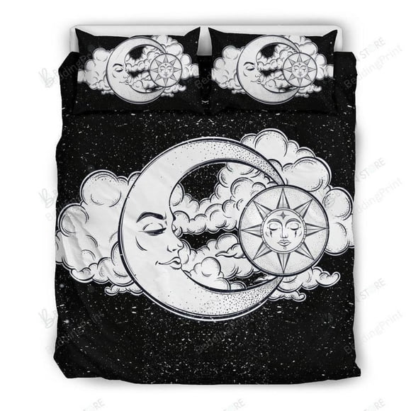Sun And Moon Galaxy Great Gifts For Birthday Christmas Quilt Duvet Cover Set3-Piece Bedding Set