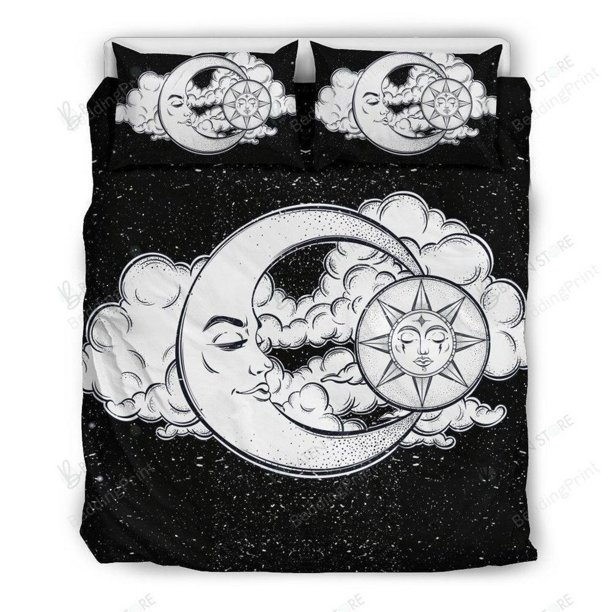 Sun And Moon Galaxy Great Gifts For Birthday Christmas Quilt Duvet Cover Set3-Piece Bedding Set