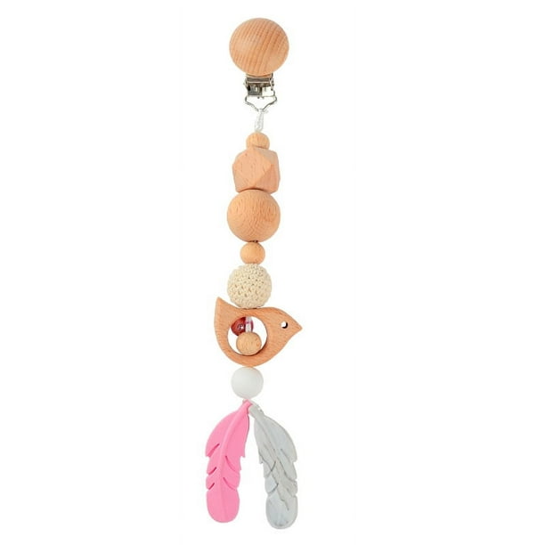 Wood Teether Baby Bed Hanging Rattles Toy Make Noise Bird Elephant Shape Crochet Beads Bracelet Pram Clip Baby Rattle