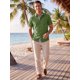 thumbnail image 2 of INSPIRE CHIC Camisas de Lino de Manga Corta Casual para Hombre con Cuello de Color en Contraste XL Verde, 2 of 5