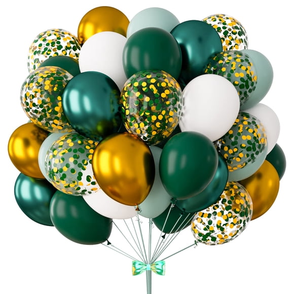 BBeiPulAs Juego de 83 Globos Verdes y Dorados con Confeti de 30 cm
