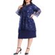 thumbnail image 4 of Vestido de encaje floral de 2 capas para mujer de talla grande Agnes Orinda, cuello redondo, manga acampanada de 3/4, vestido elegante para fiesta de cóctel y boda, 2X azul oscuro, 4 of 6