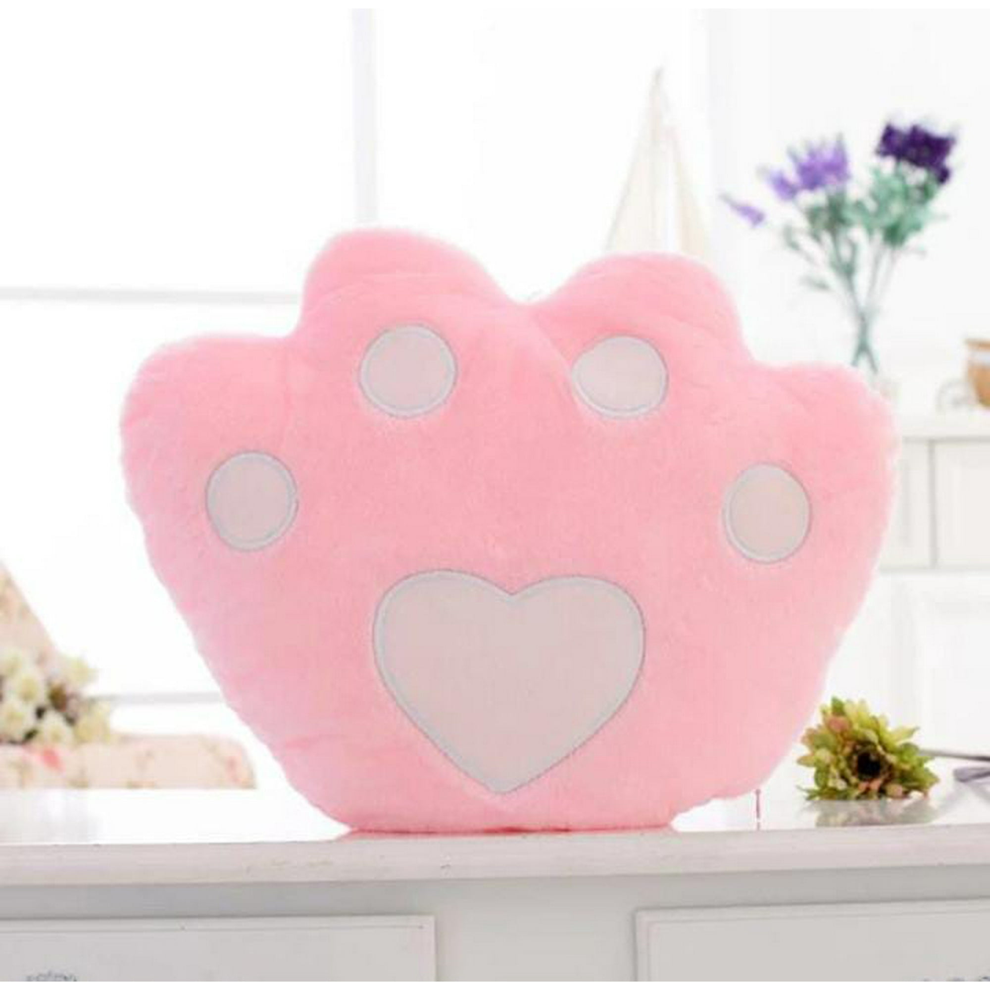 Lelumania - Cojín Luminoso Rosa De Felpa Con Forma De Huella