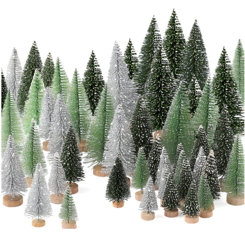 Xusx111 - 30pcs Decoraciones De Navidad Mini Árboles De Navidad, Árboles De Pincel De Botella De Árbol De Navidad Artificiales Con Base De Madera Para La Decoración De Navidad Artesanía De La Mesa Del