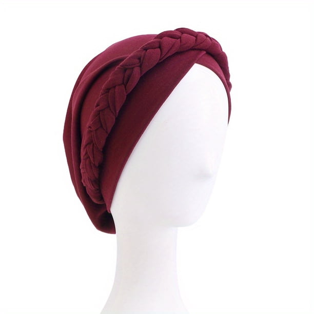 Stylish and Comfortable Solid Color Braided Turban Cap for Women - Perfect for Chemo, Head Wraps, and Hijabs