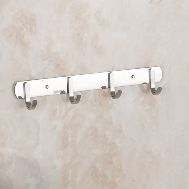 1pc Wall Mounted Stainless Steel Hook Rack,No Punching Sturdy Hooks Rack For Bathroom ,Kitchen,Door,Wall,Rectangle Hooks Rack With Sticker